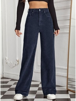 SHEIN EZwear High Waist Slant Pocket Cord Pants