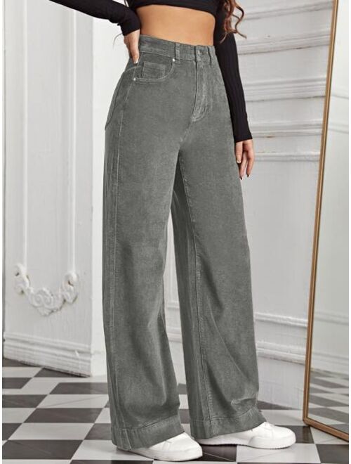 SHEIN EZwear High Waist Slant Pocket Cord Pants