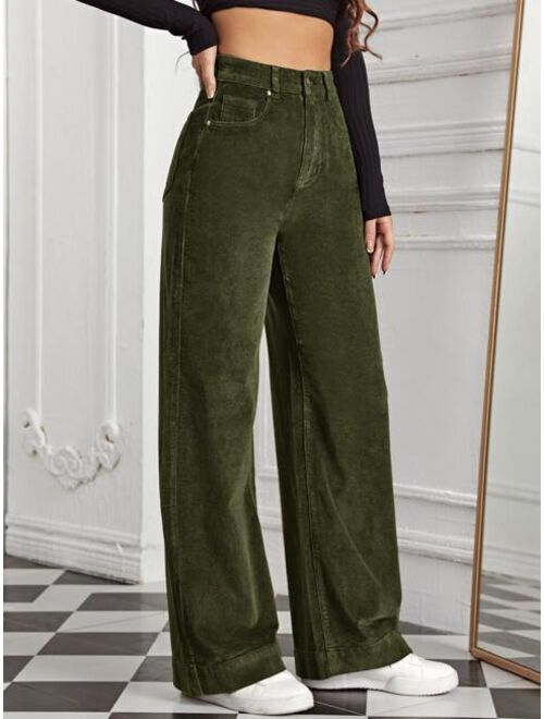 SHEIN EZwear High Waist Slant Pocket Cord Pants