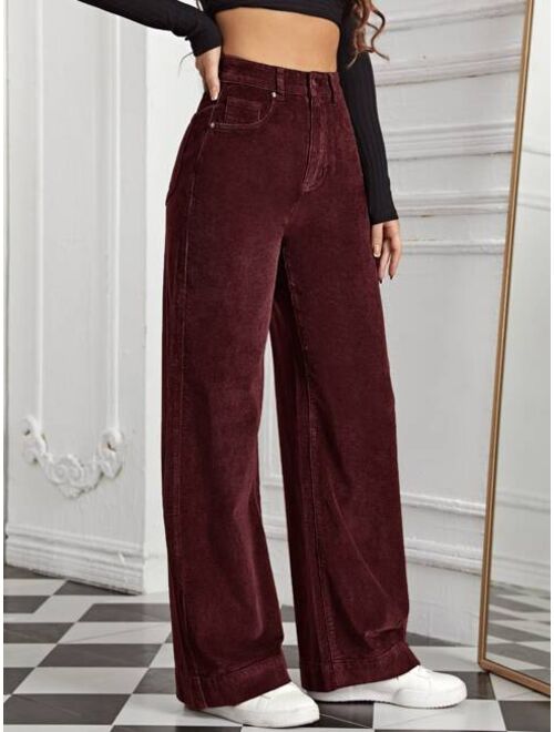 SHEIN EZwear High Waist Slant Pocket Cord Pants