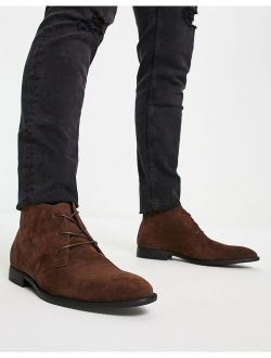chukka boots in brown faux suede