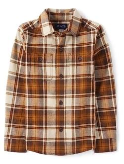 Boys' Long Sleeve Plaid Flannel Button Up Shirt