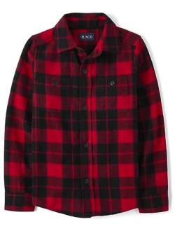 Boys' Long Sleeve Plaid Flannel Button Up Shirt