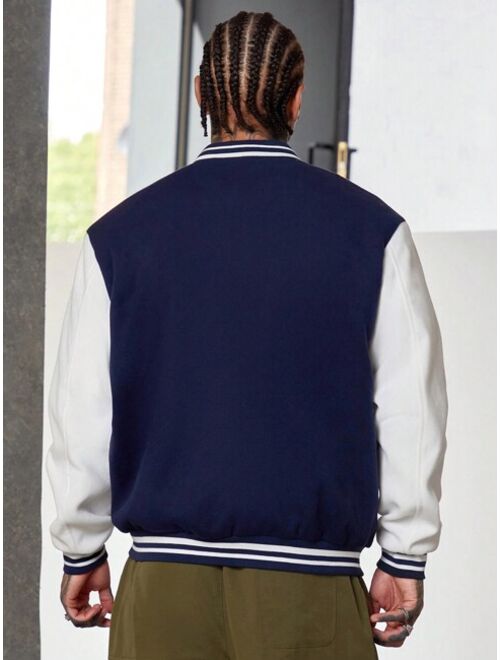 Shein Manfinity Sporsity Men Letter Patched Striped Trim Colorblock Varsity Jacket