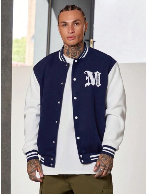 Shein Manfinity Sporsity Men Letter Patched Striped Trim Colorblock Varsity Jacket