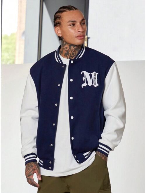 Shein Manfinity Sporsity Men Letter Patched Striped Trim Colorblock Varsity Jacket