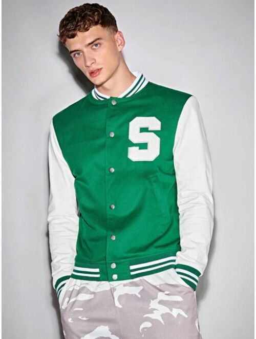 Shein Manfinity Sporsity Men Letter Patched Striped Trim Colorblock Varsity Jacket