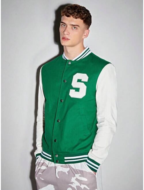 Shein Manfinity Sporsity Men Letter Patched Striped Trim Colorblock Varsity Jacket