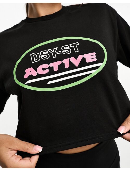 Daisy Street Active Neon short sleeve cropped boxy t-shirt in black