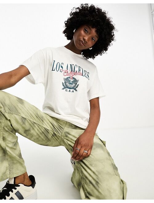 Daisy Street relaxed T-shirt with LA print in white