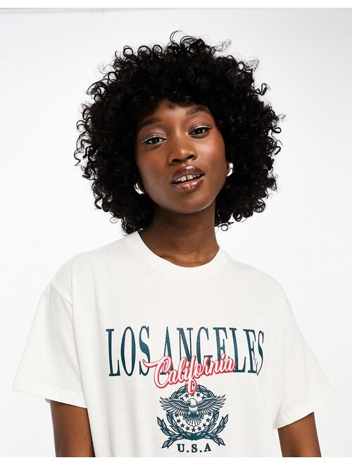 Daisy Street relaxed T-shirt with LA print in white