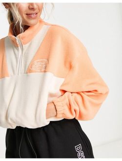 Active distorted geo quarter zip long sleeve cropped sweatshirt in orange