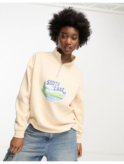 Daisy Street quarter zip lake sweatshirt in cream