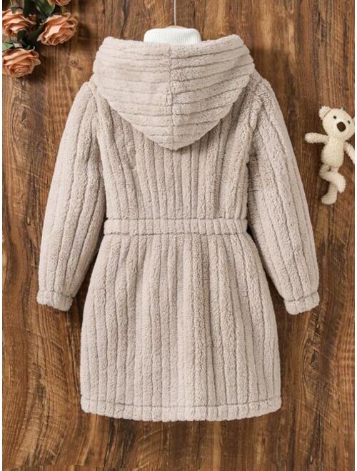 Shein Tween Girl 1pc Bear Embroidery Hooded Coat