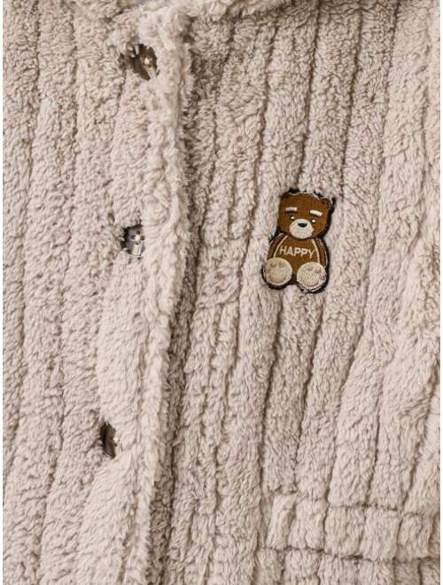 Shein Tween Girl 1pc Bear Embroidery Hooded Coat