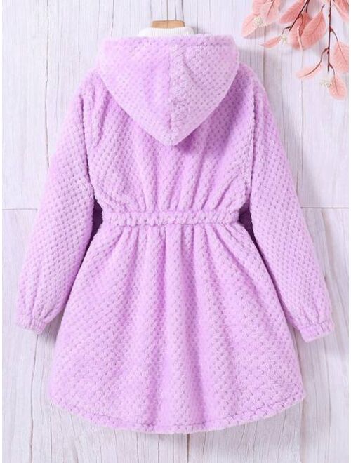 SHEIN Tween Girl Solid Button Front Hooded Teddy Coat Without Sweater