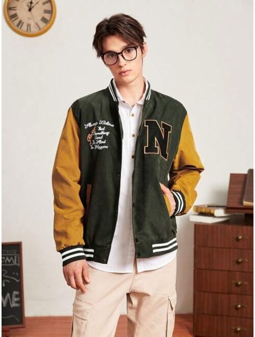 Manfinity Sporsity Men Letter Graphic Striped Trim Varsity Jacket