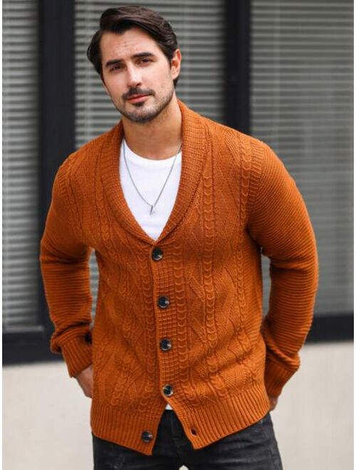 Manfinity Homme Men Shawl Collar Cable Knit Cardigan