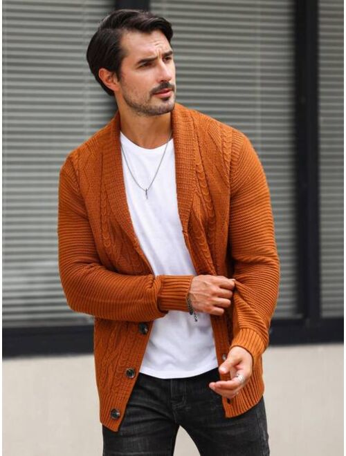 Manfinity Homme Men Shawl Collar Cable Knit Cardigan