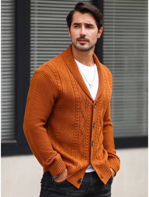 Manfinity Homme Men Shawl Collar Cable Knit Cardigan