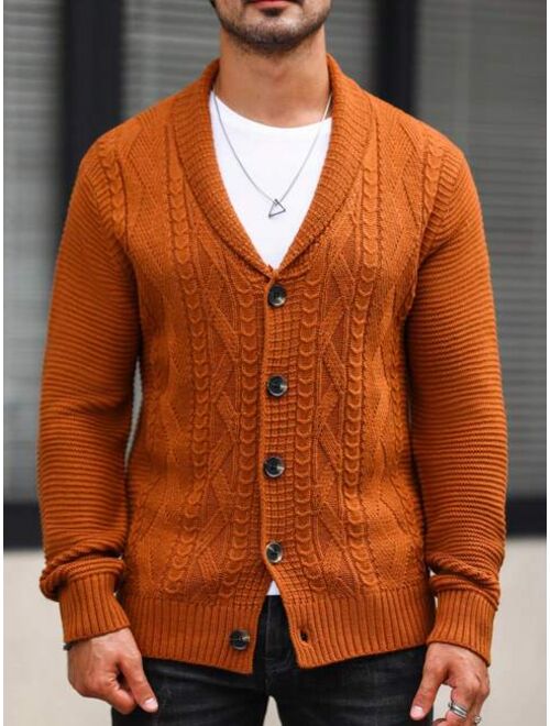 Manfinity Homme Men Shawl Collar Cable Knit Cardigan