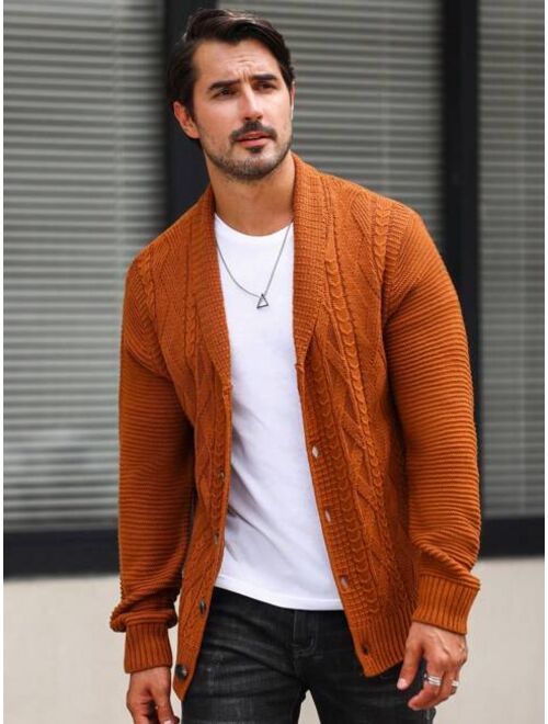 Manfinity Homme Men Shawl Collar Cable Knit Cardigan