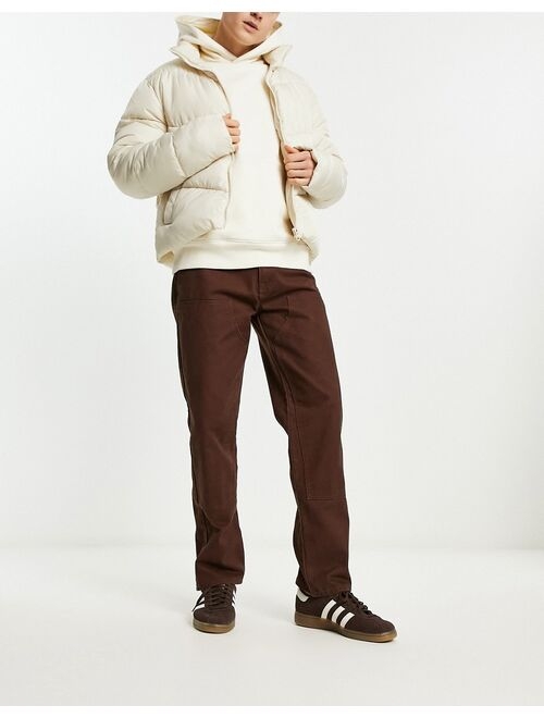 New Look contrast stitch straight leg pants in brown