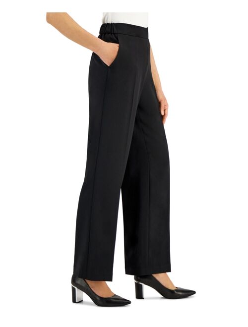 KASPER Petite Stretch Crepe Pull-On Wide-Leg Trousers