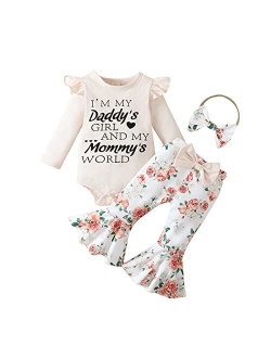 GRNSHTS Newborn Baby Girl Clothes Infant Baby Ruffle Long Sleeve Romper+Floral Flare Pants Bell Bottoms Outfit