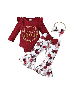 GRNSHTS Newborn Baby Girl Clothes Infant Baby Ruffle Long Sleeve Romper+Floral Flare Pants Bell Bottoms Outfit