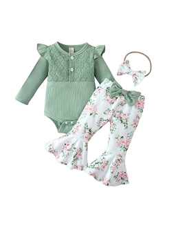 GRNSHTS Newborn Baby Girl Clothes Infant Baby Ruffle Long Sleeve Romper+Floral Flare Pants Bell Bottoms Outfit