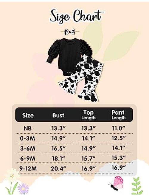 NAPU Newborn Baby Girl Clothes Lantern Long Sleeve Romper Flared Pants Headband 3Pcs Set Fall Winter Outfits