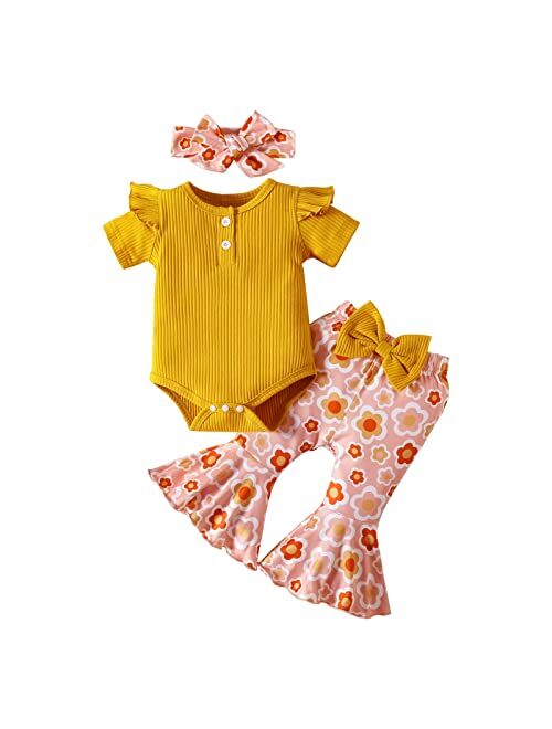 NEOBELLA Newborn Baby Girl Clothes 0-18 Months Long Sleeve Romper and Pants With Headband Infant Girl Fall Winter Outfits