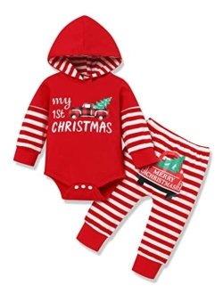 bilison My 1st Christmas Infant Baby Boy Outfits Set Newborn Boy Hoodies Sweatshirt Red Plaid Romper+Pant clothing Set