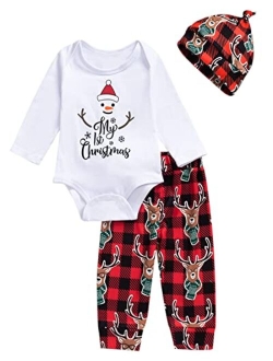 fioukiay Newborn Baby Boys Christmas Outfits Infant My First Christmas Buffalo Clothes Set Kids Xmax Romper with Pants