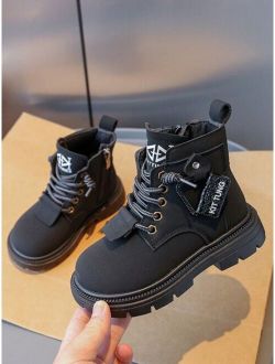 Xiaoyixian Autumn/winter New Arrival Boys' Motorcycle Boots, Flat Sole Mid/large Children's Shoes, High Top/ankle Boots For Girls, Baby Streetwear Shoes