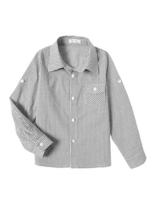 Arshiner Boy's Plaid Button Down Shirt Long Sleeve Roll Up Casual Shirts with Pocket 4-11 Years