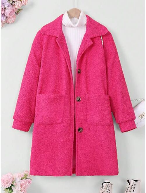 Tween Girl 1pc Dual Pocket Button Front Teddy Coat