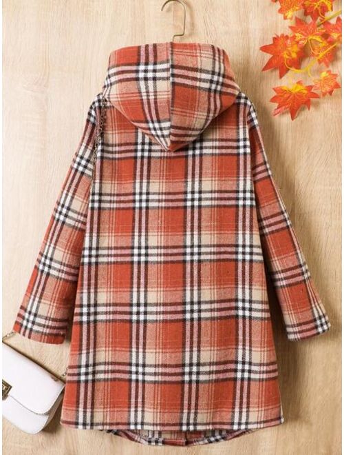 Tween Girl Plaid Print Hooded Coat Without Tee