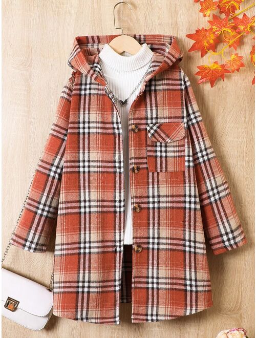 Tween Girl Plaid Print Hooded Coat Without Tee