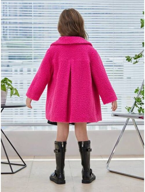 SHEIN Young Girl Flap Pocket Snap Button Up Drop Shoulder Teddy Coat