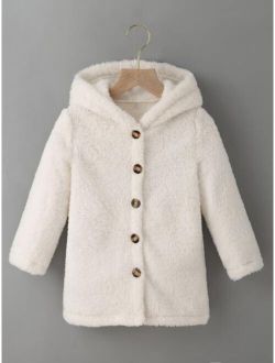 Kids EVRYDAY Toddler Girls Button Front Hooded Teddy Coat