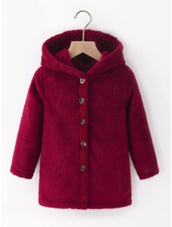 Kids EVRYDAY Toddler Girls Button Front Hooded Teddy Coat