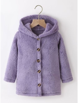 Kids EVRYDAY Toddler Girls Button Front Hooded Teddy Coat