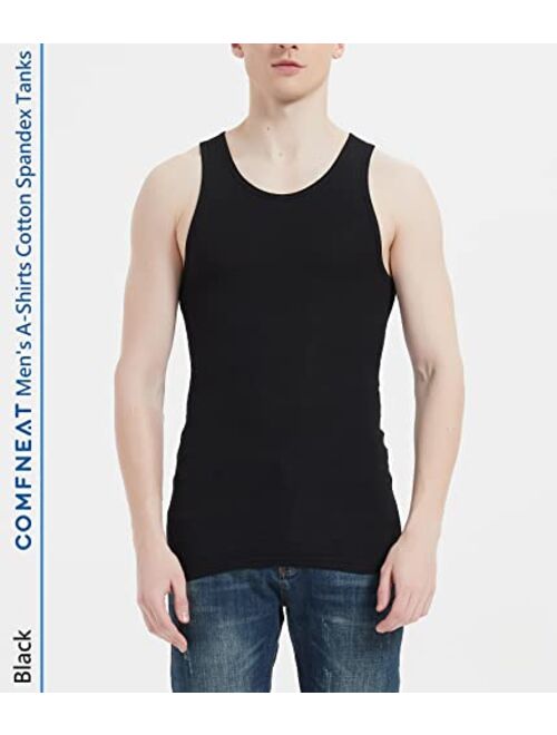 Comfneat Men's 6-Pack A-Shirts Tight Fit Tank Tops Cotton Spandex Undershirts