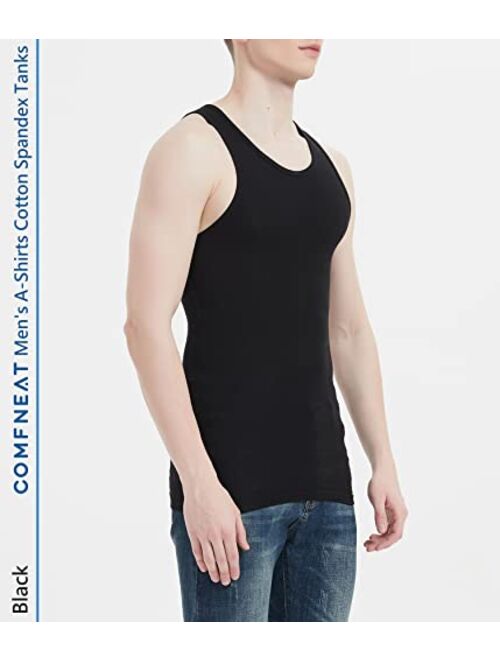 Comfneat Men's 6-Pack A-Shirts Tight Fit Tank Tops Cotton Spandex Undershirts