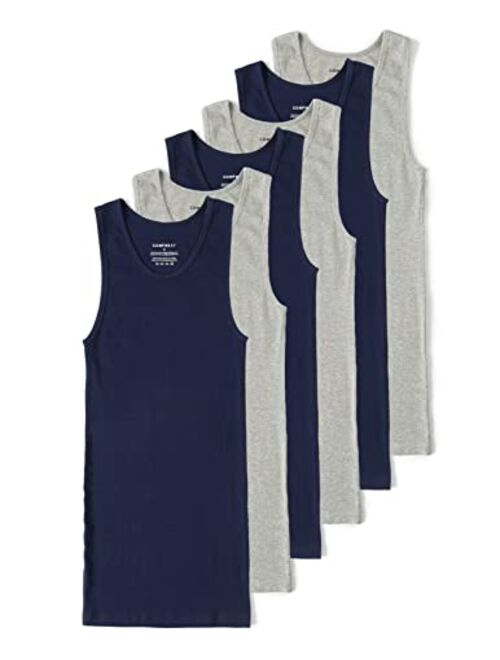 Comfneat Men's 6-Pack A-Shirts Tight Fit Tank Tops Cotton Spandex Undershirts