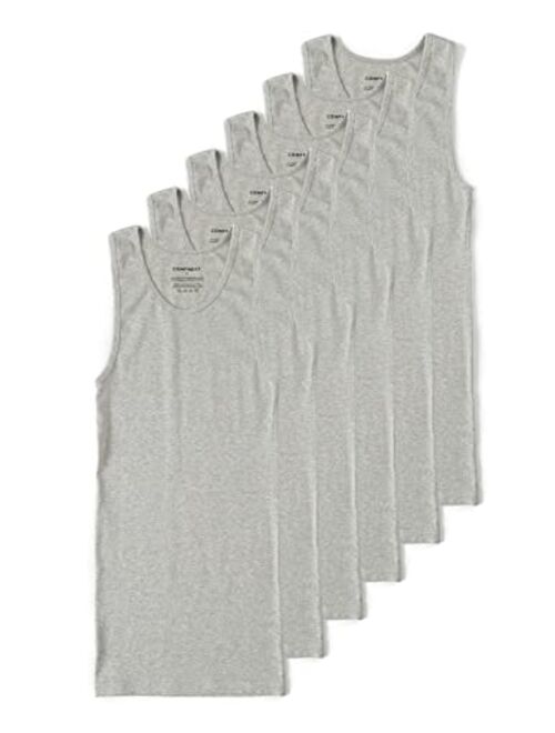 Comfneat Men's 6-Pack A-Shirts Tight Fit Tank Tops Cotton Spandex Undershirts