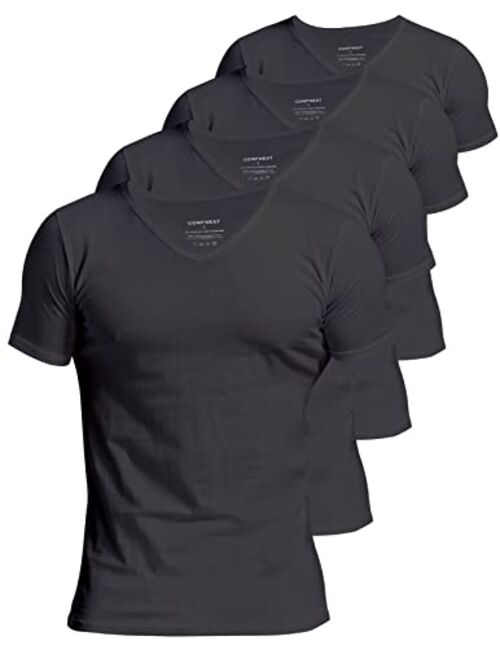 Comfneat Men's Undershirts 100 Percent Cotton Underclothing Comfy V-Neck T-Shirts (4-Pack/6-Pack)