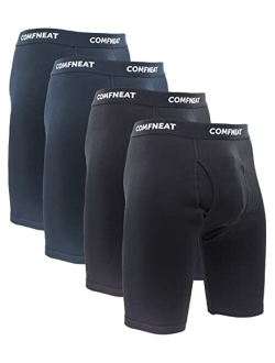 Comfneat Men's 9" Boxer Briefs Stretchy Cotton Spandex Underwear with Fly 4-Pack